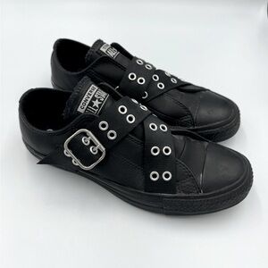 Black leather converse with metal detail, Size 7
